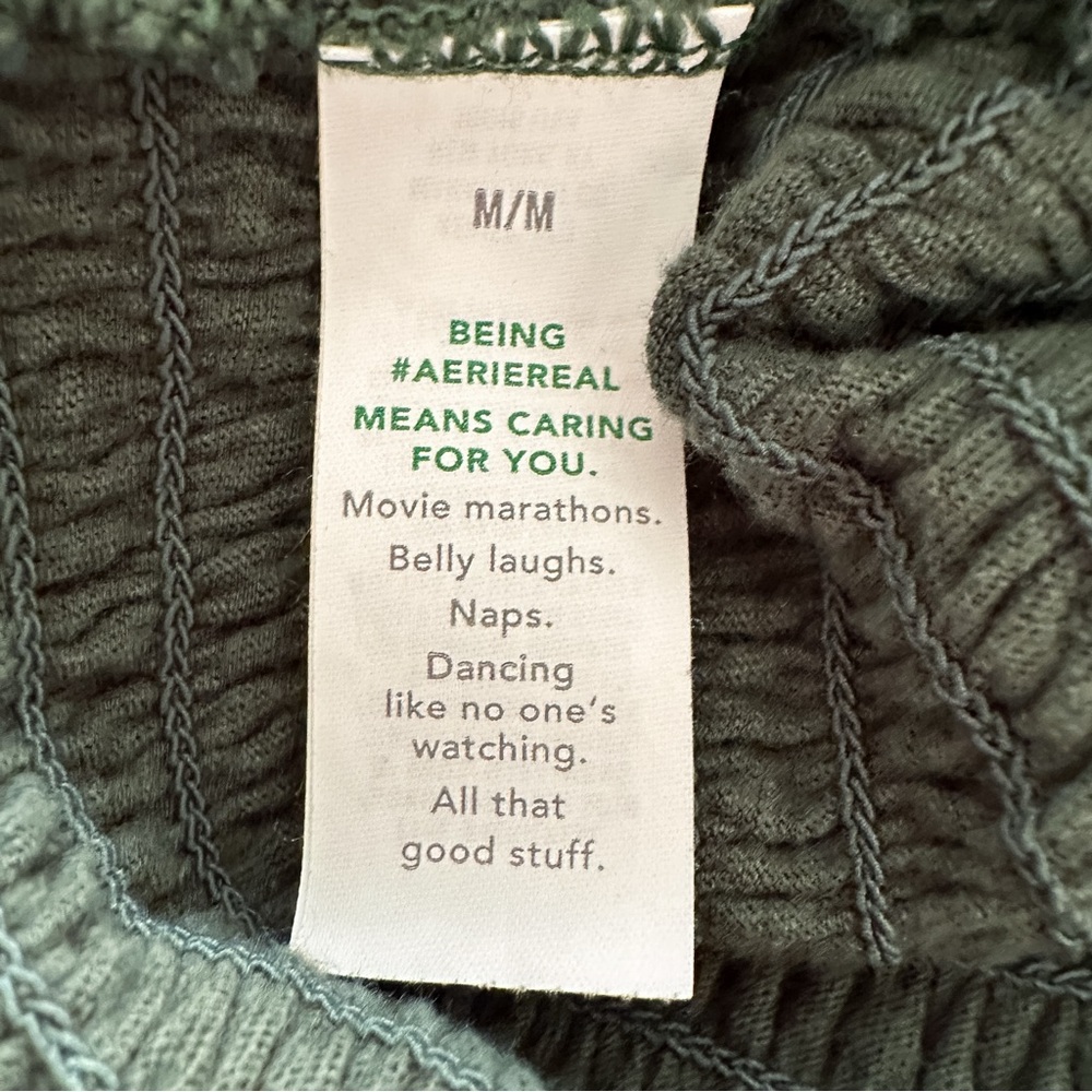 aerie Olive Green Smocked Wide-Leg Jumpsuit - Picture 7 of 9